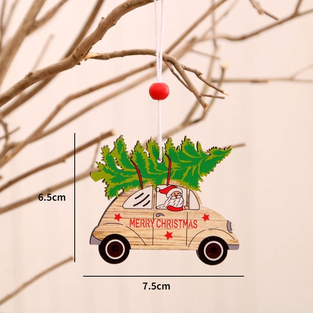 Colgante de madera de Navidad con patrón de coche de Papá Noel, adornos colgantes para árbol de Navidad, decoraciones navideñas para el hogar, regalo de Navidad, Año Nuevo 2023