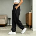 thumbnail image 6 of Women's Baggy Sweatpants Y2K Pleated High Waist Drawstring Jogger Pants Soft Casual Street Athletic Pants with Pockets Fall Outfits Black, 6 of 8