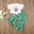 thumbnail image 3 of Girls Fashion Shell Printed Lace up Top Cute Mermaid Fish Scales Bell-bottomed Pants Two Piece Set, 3 of 8