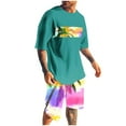 thumbnail image 3 of VBTAPA Mens T Shirt and Shorts Set 2 Piece Summer Outfits Tropical Print Short Sleeve Casual Track Suit Hawaiian Beach Vacation Sets Lightning Sales of Today Green M, 3 of 6