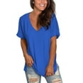thumbnail image 5 of Women's V Neck T Shirts Casual Rolled Short Sleeve Side Split Summer Tops Loose Fit, 5 of 5
