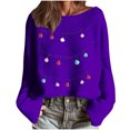thumbnail image 2 of PiGOGI Women's Casual Crew Neck Christmas Sweatshirt Woven Striped Holiday Pullover Long Sleeve Winter Printed Loose Top Purple S, 2 of 5