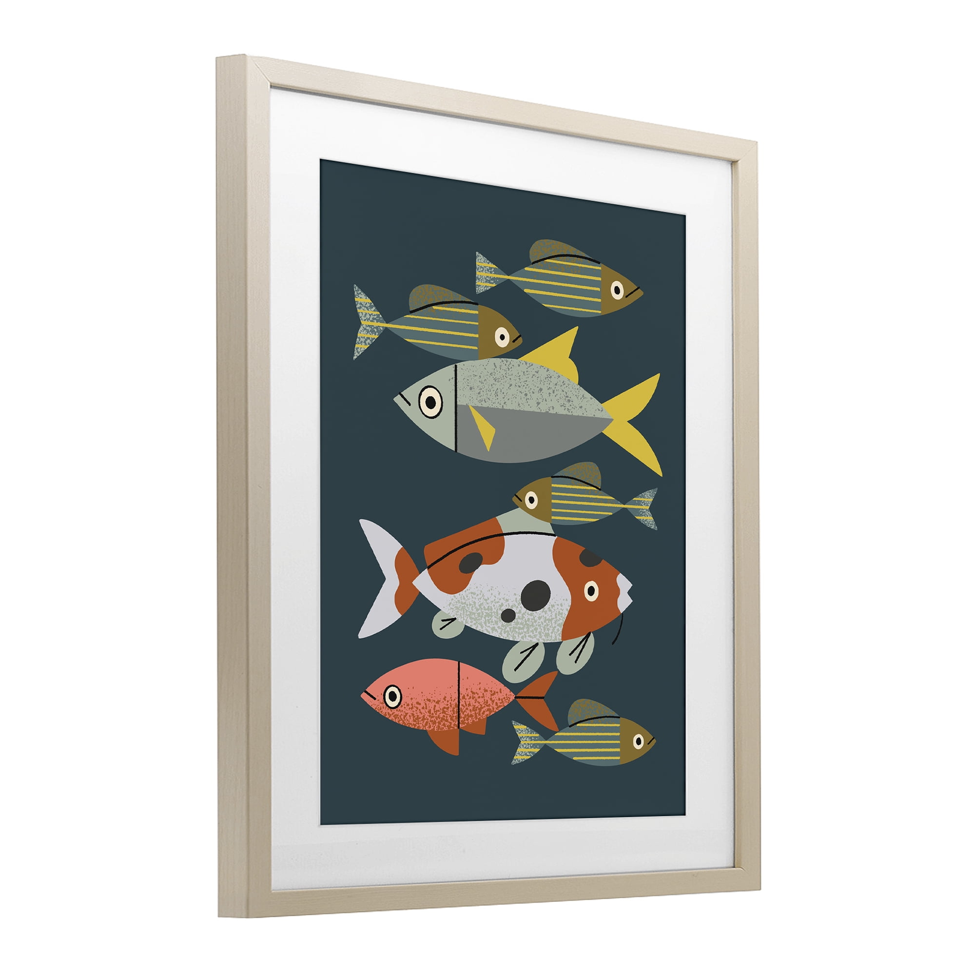 Stupell Industries Midcentury Pond Fishes Birch Framed Print Under Glass, design by Renea L. Thull