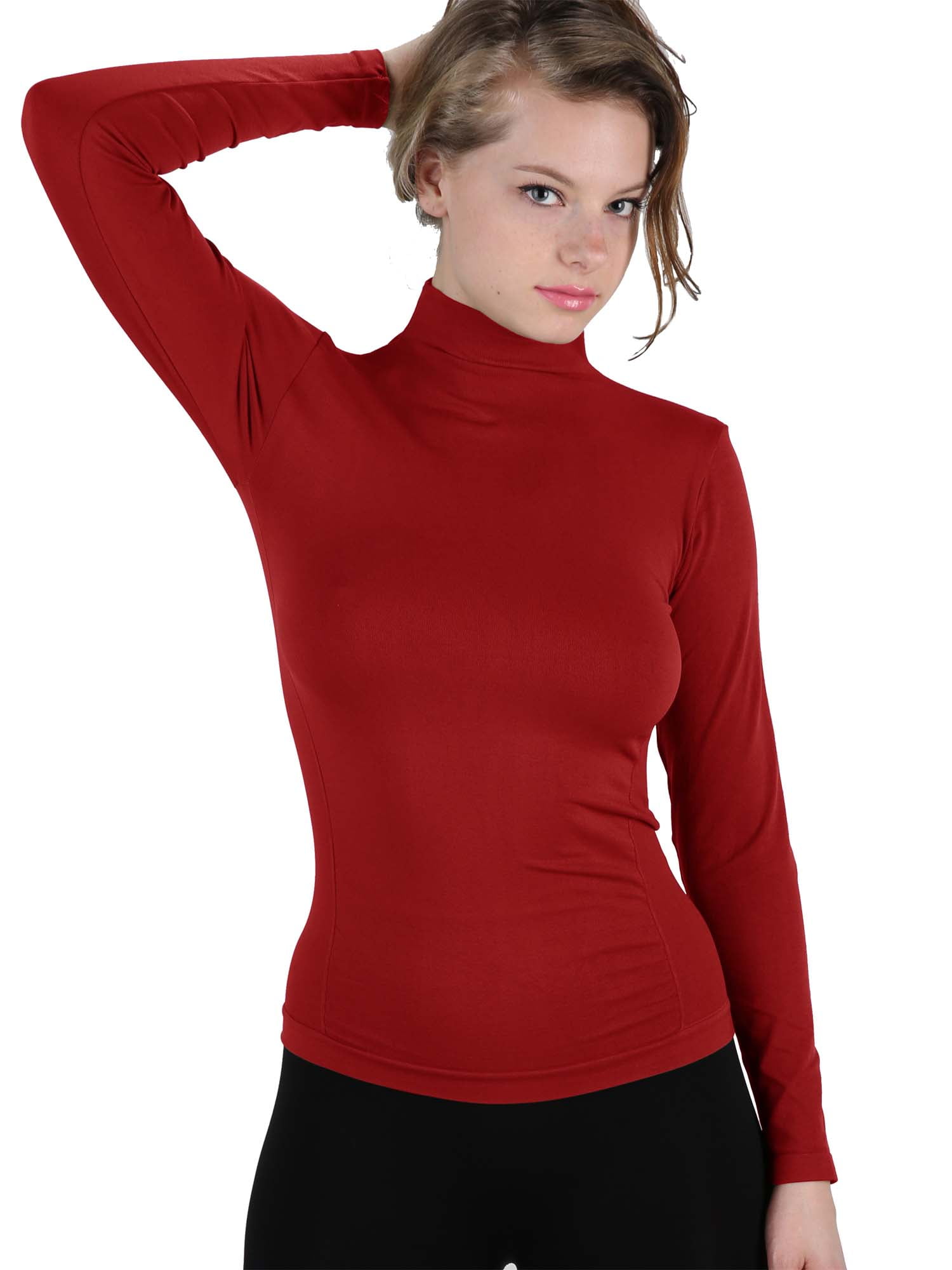 Women Stretch Long Sleeve Mock neck Turtleneck Top Slim Fit Tight Shirt