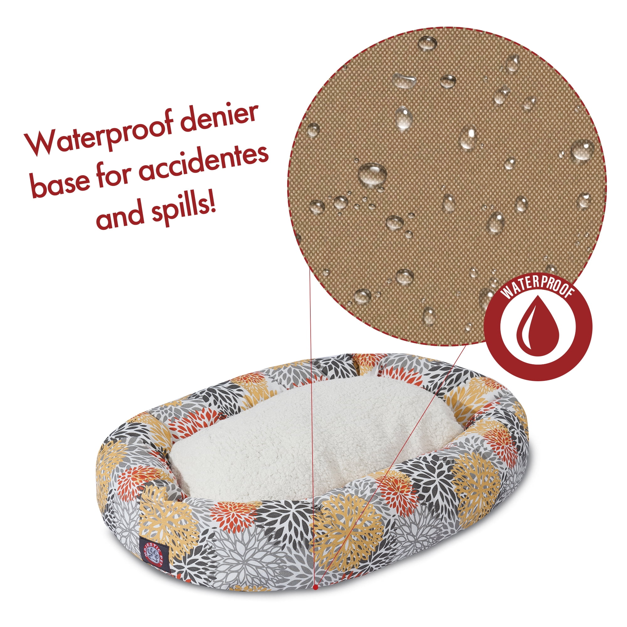 Majestic Pet Sherpa Blooms Bagel Pet Bed for Dogs, Calming Dog Bed Washable, Small, Citrus