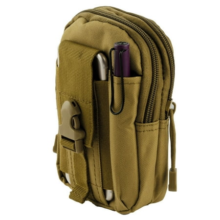 ZTE ZMAX One Z719DL Pouch - Tactical EDC MOLLE Utility Gadget Holder Pack Belt Clip Waist Bag Phone Carrying Holster - (Tan) and Atom Cloth for ZTE ZMAX One
