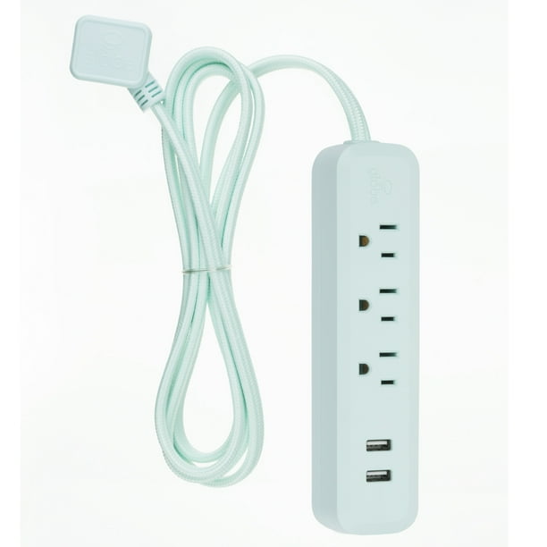 Globe Electric 1625 Watt Designer Series 6ft 3Outlet Mint USB Surge Protector Power Strip