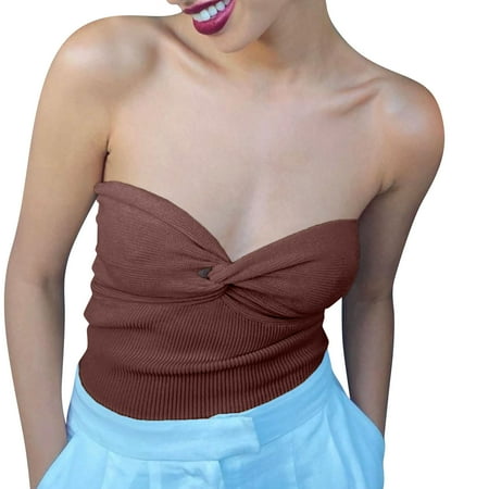 

Womens Knotted Bra Knitted Vest Sleeveless Crop Top Solid Color Pullover Sweater Vest Winter Sweater Cable Knit Top