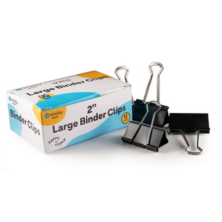 Large Binder Clips, 2 Inch Wide, 1 inch Capacity, Black Binder Clips Large, Big Paper Clamps for Office and Home Supplies, (Pack of 12) - by Enday