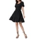 thumbnail image 4 of Vestido con fruncido INSPIRE CHIC para el verano casual de mujeres con lazo en la espalda y volantes en forma de A XL Negro, 4 of 6
