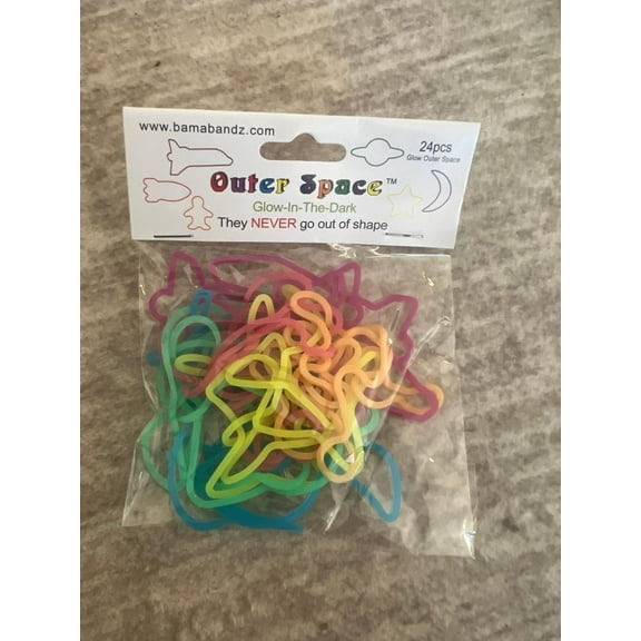 Bama Bandz Silly Bands Outer Space Glow Bands Shapes Elastic Bracelets - 24 ct