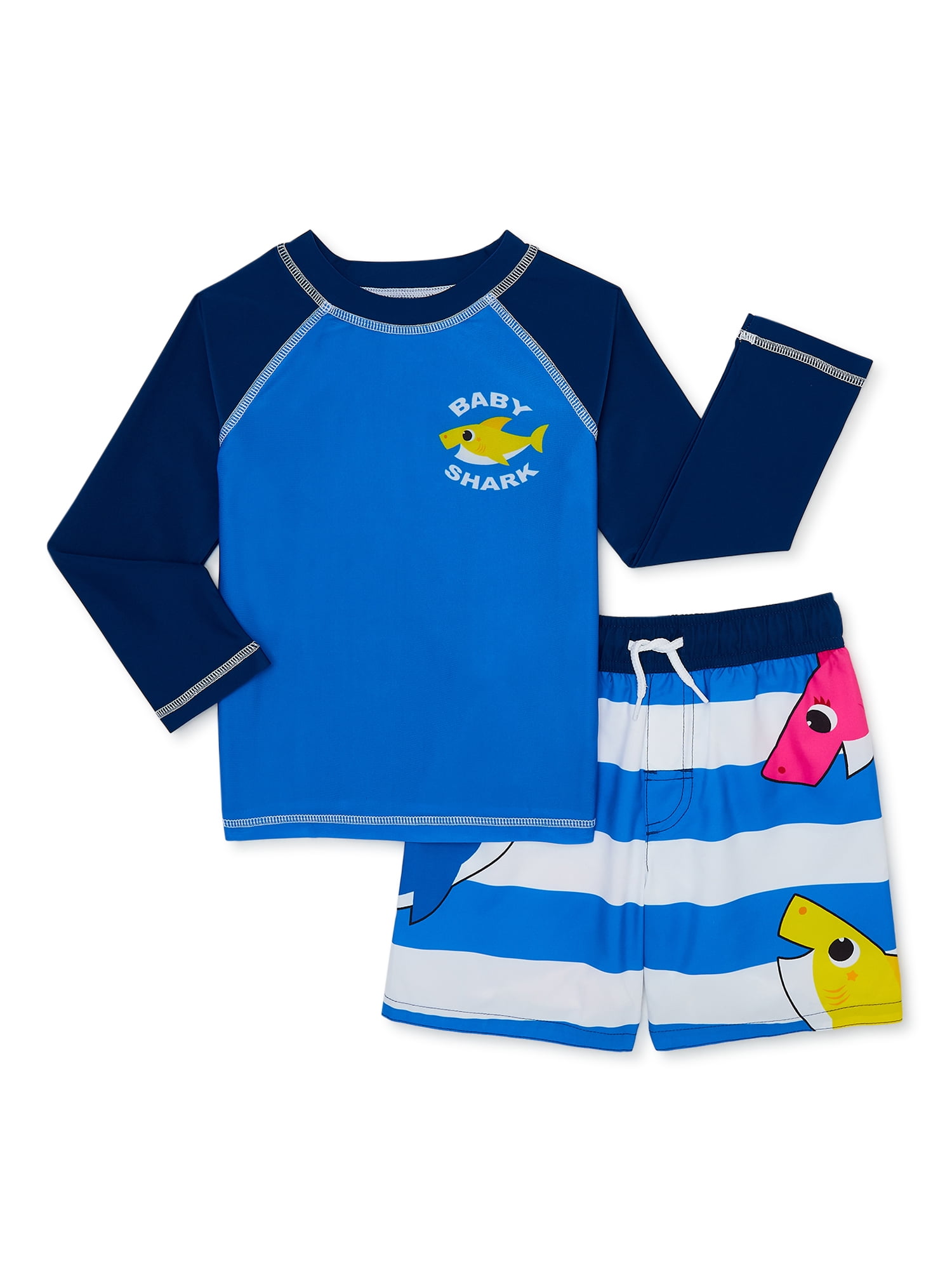 Baby Shark Toddler Boy Long Sleeve Rashguard and Swim Trunks Set, 2-Piece, Sizes 12M-5T