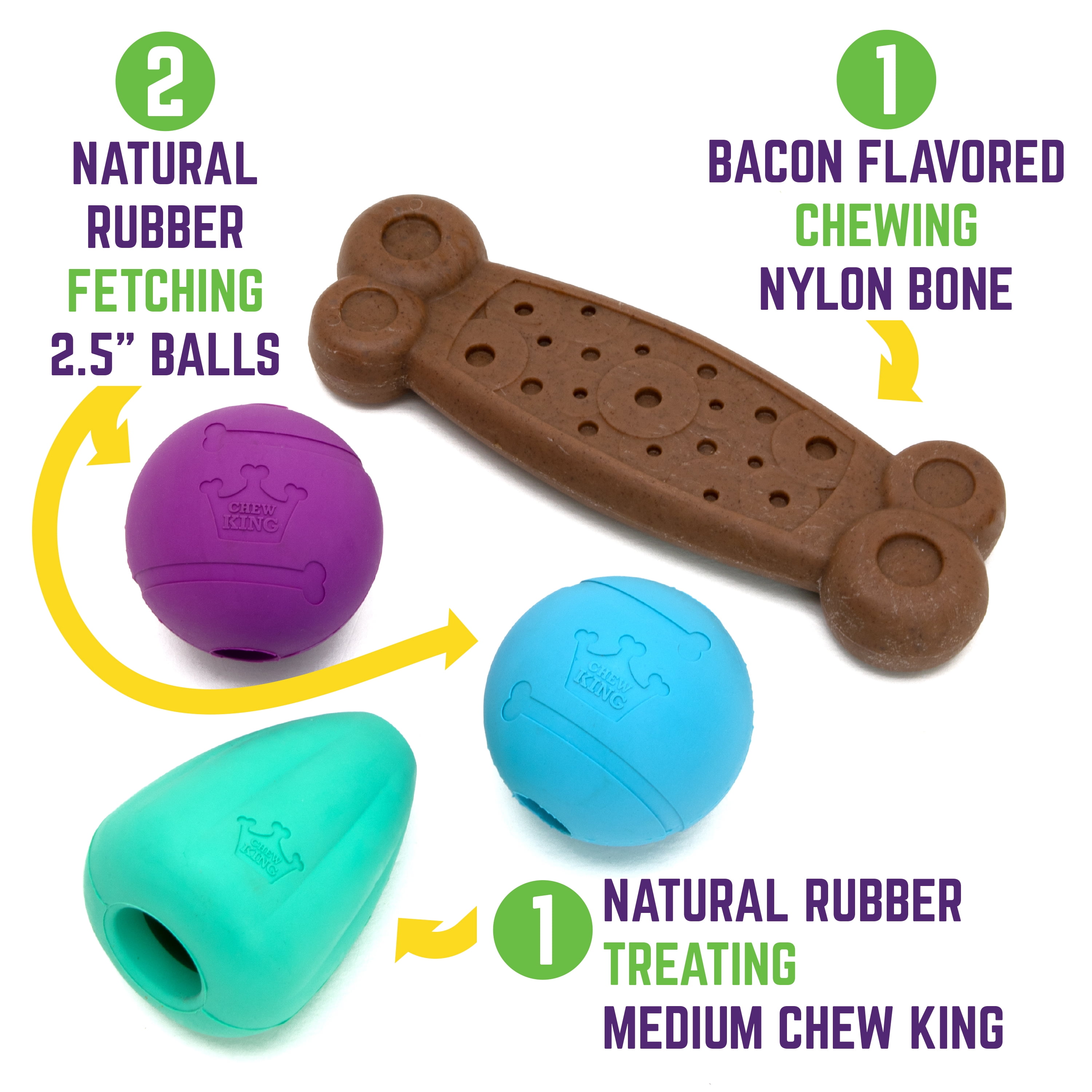 Chew King By Mammoth Dog Toy Box x-Large- Durable Fetch Balls, Treater and Chewing Toy Collection