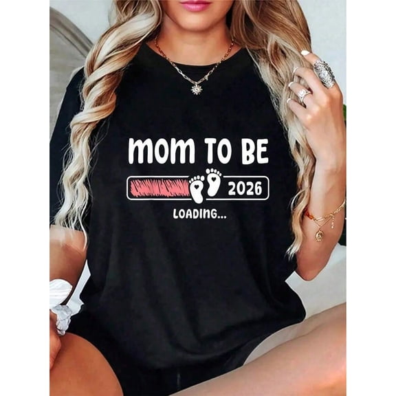 Retro Mom To Be 2026 Loading Pregnancy Announcement Graphic T-Shirt Soft Breathable Maternity Top Future Mother Expecting Apparel Short Sleeve Black Tee
