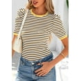thumbnail image 5 of PRETTYGARDEN Women's Summer Puff Sleeve Tops Casual Ribbed Knit Crop Top Color Block Trendy Crewneck Striped Shirts, 5 of 10