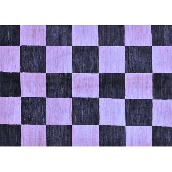 Ahgly Company Machine Washable Indoor Rectangle Checkered Blue Modern Area Rugs, 7' x 10'