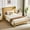 Natural, variant on Noble House Modern Queen Bed Frame with Storage Headboard, Built-in Charging Station, Curved Panel Design, Walnut