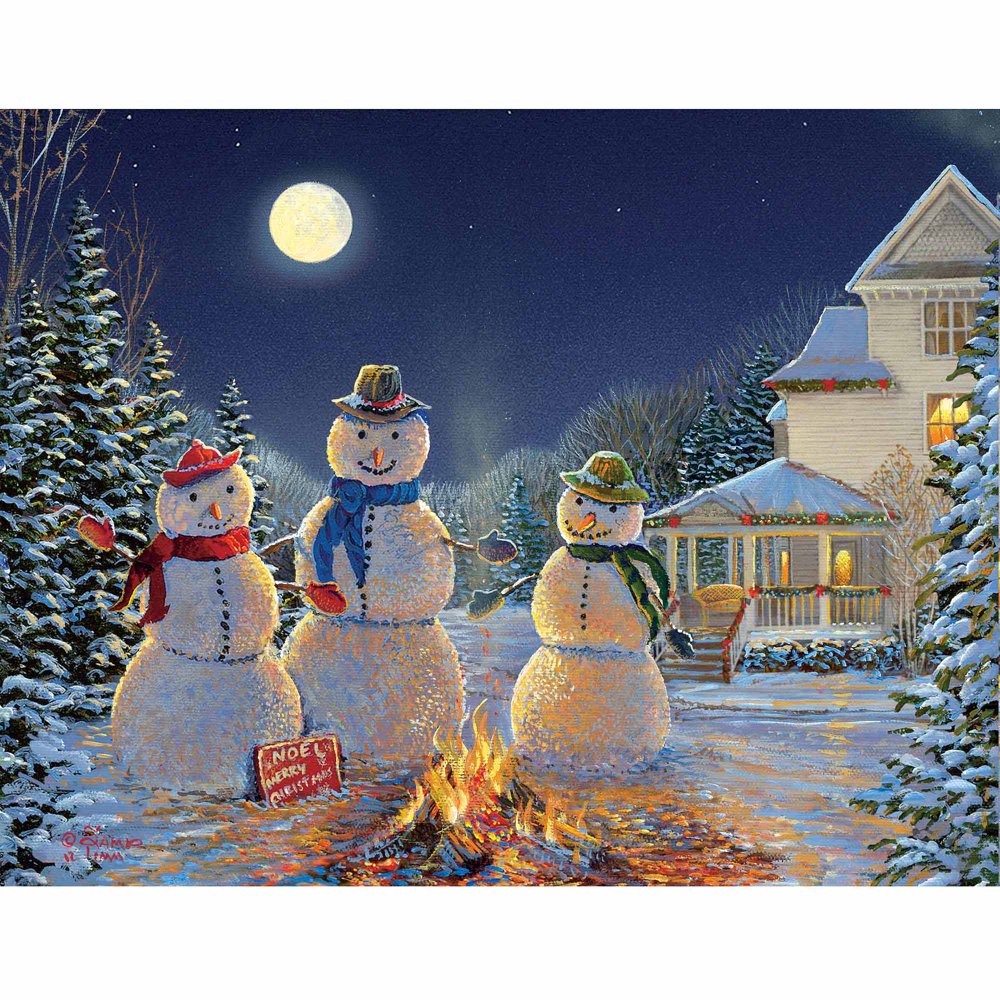 Moonlit Snowmen Boxed Christmas Card
