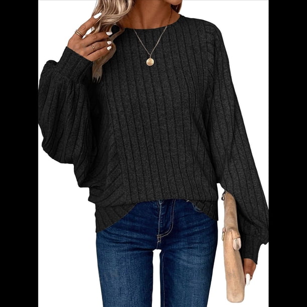 Suéter Básico Tipo Túnica para Mujer, Talla Grande, Larga, Holgado, Elegante, Cuello Redondo. Negro 4XL