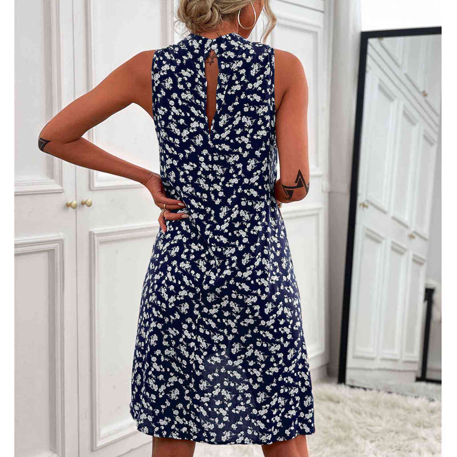 Blue floral halter dress hot sale