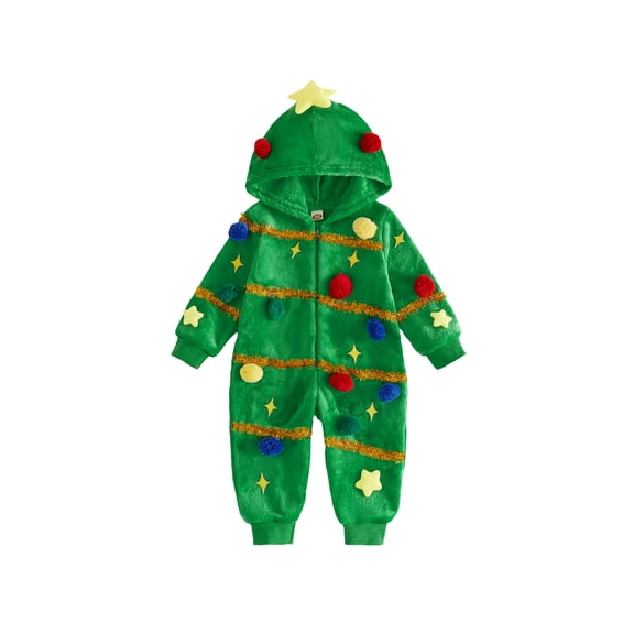 RUINIXCW Kids Christmas Tree Costume Toddler Baby Boy Girl Christmas Outfit Fall Winter Xmas Clothes Fleece Romper Long Sleeve Hood Zipper Jumpsuit