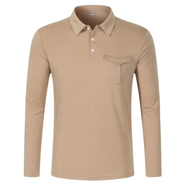 Blusa y camisa de manga larga con cuello vuelto para hombre, informal, de moda, con botones y bolsillo.