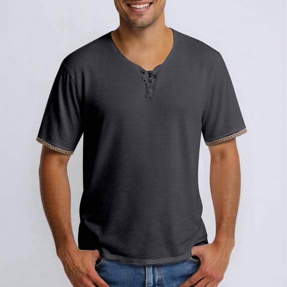 Men Shirts Solid Color Crew Neck Lightweight Short Sleeve Traditional Vintage Lightweight Loose Fit Black Mens T Shirts