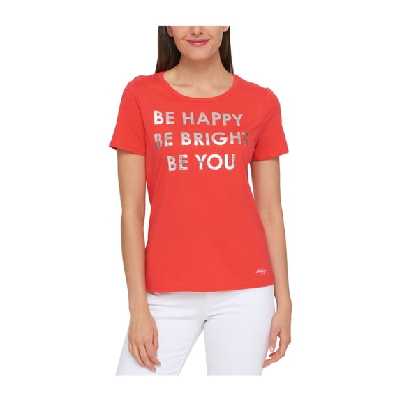 Tommy Hilfiger Womens Be Happy Graphic T-Shirt, Red, Large