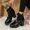 Black, variant on Ankle Boots for Women Matte Side Zip Round Toe Chunky High Heel Casual British Style Boots Black 7.5