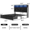 thumbnail image 3 of NHIXSOM Farmhouse Queen Bed Frame with LED Headboard, Charging Station and Storage Drawers, Farmhouse Style, Easy Assembly, Black, 3 of 7