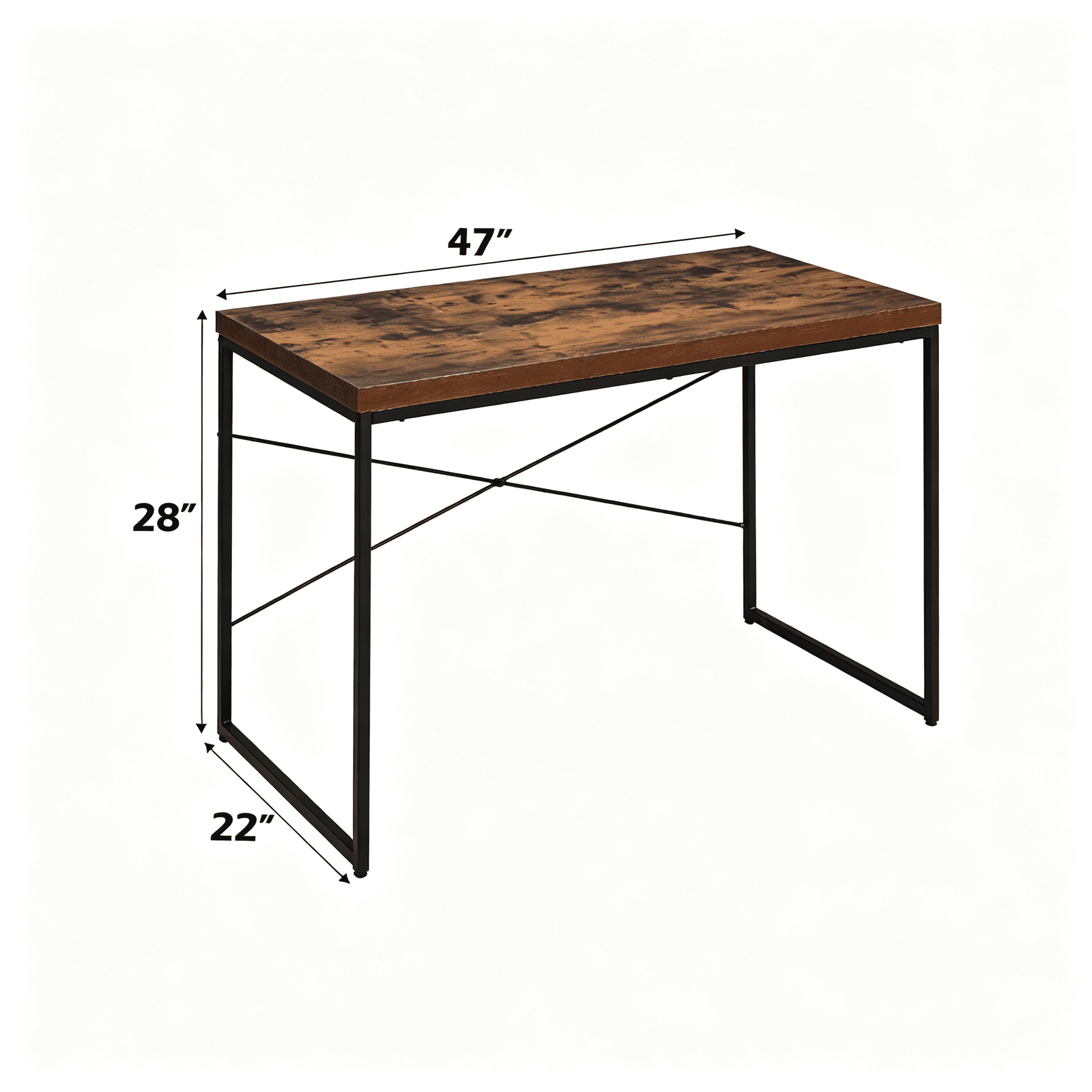 Astoutdoor Industrial Writing Desk, Weathered Oak Finish, Black Metal Frame