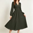 thumbnail image 5 of GUACER V Neck Midi Dresses for Women Long Sleeve Puff Sleeve Wrap Waist A-Line Polka Dot Elegant Dresses for Wedding Guest Fall, 5 of 6