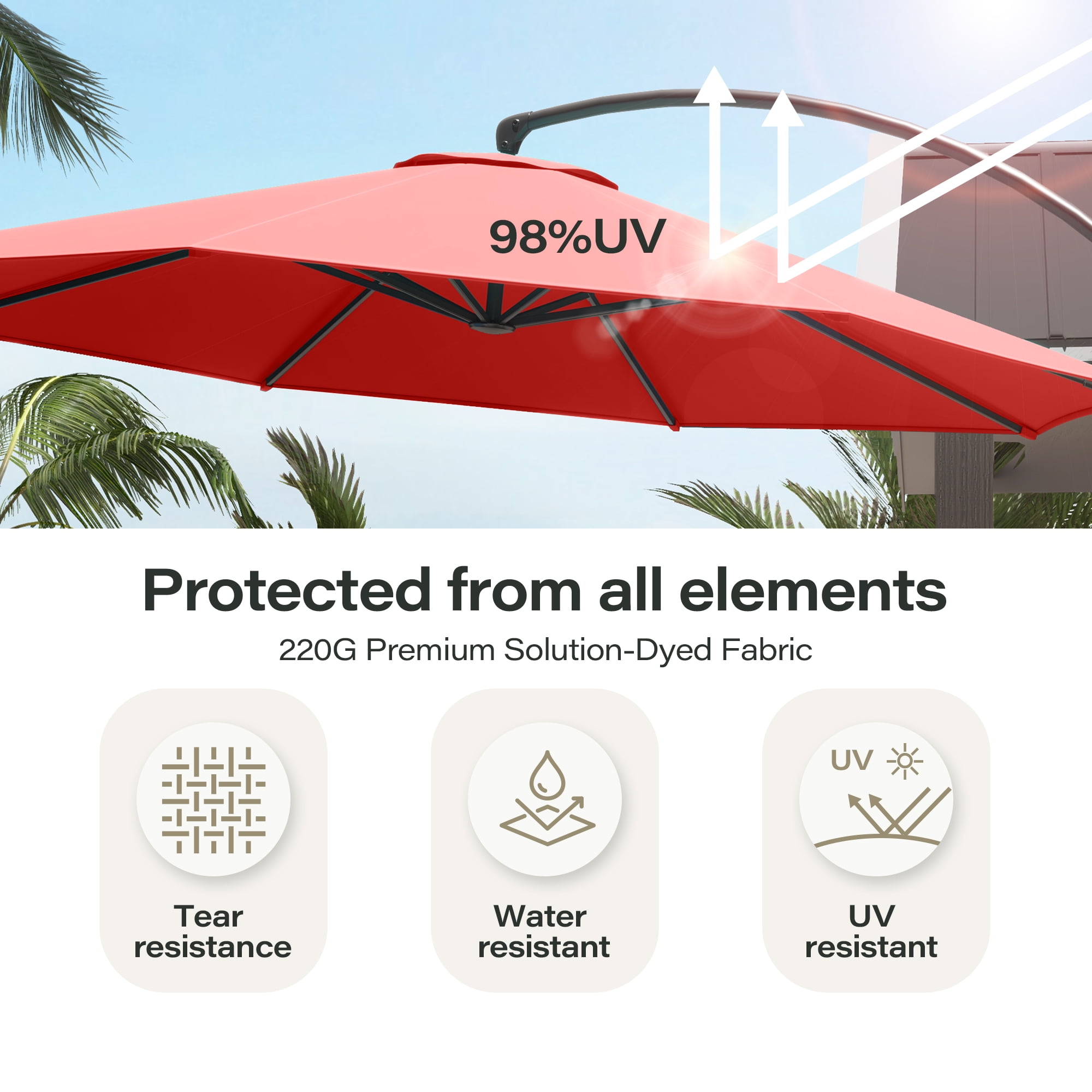 LAUSAINT HOME 11 FT Outdoor Patio Umbrella with Base, Aluminum Cantilever Umbrella with Crank, Red
