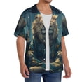 thumbnail image 4 of Cauagu Starry Sky Meditating Lion Men's Short Sleeve Button Down Hawaiian Shirt for Men Bowling Shirts Casual Summer Beach Shirt,X-Large, 4 of 6