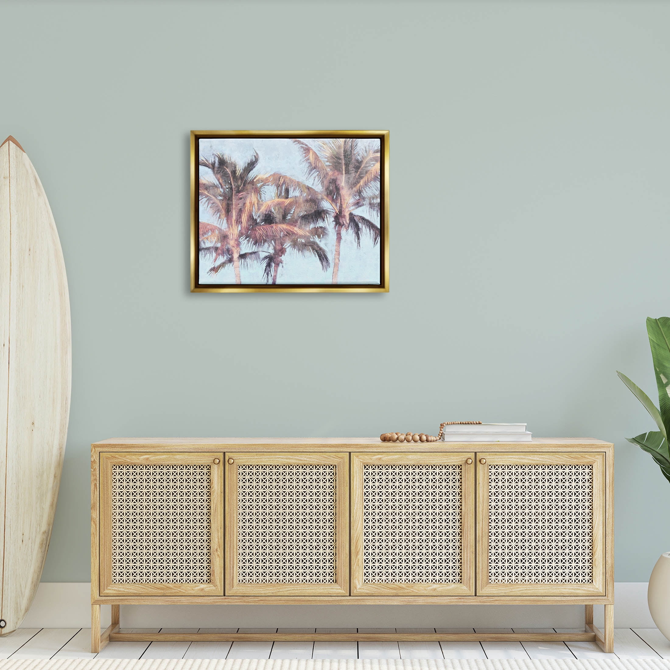 Stupell Industries Looming Palm Trees Tropical Sky Graphic Art Metallic Gold Floating Framed Canvas Print Wall Art, Design by Nina Blue