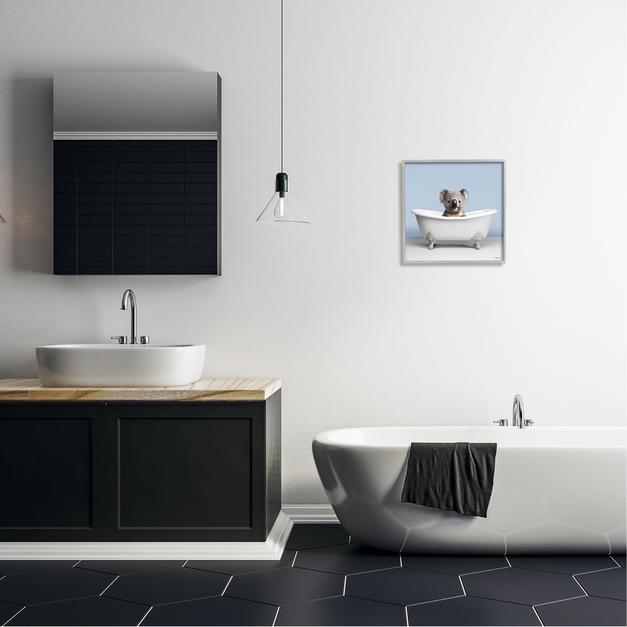 Stupell Industries Baby Koala in Bathtub Animals & Insects Painting Gray Framed Art Print Wall Art, 17 x 17