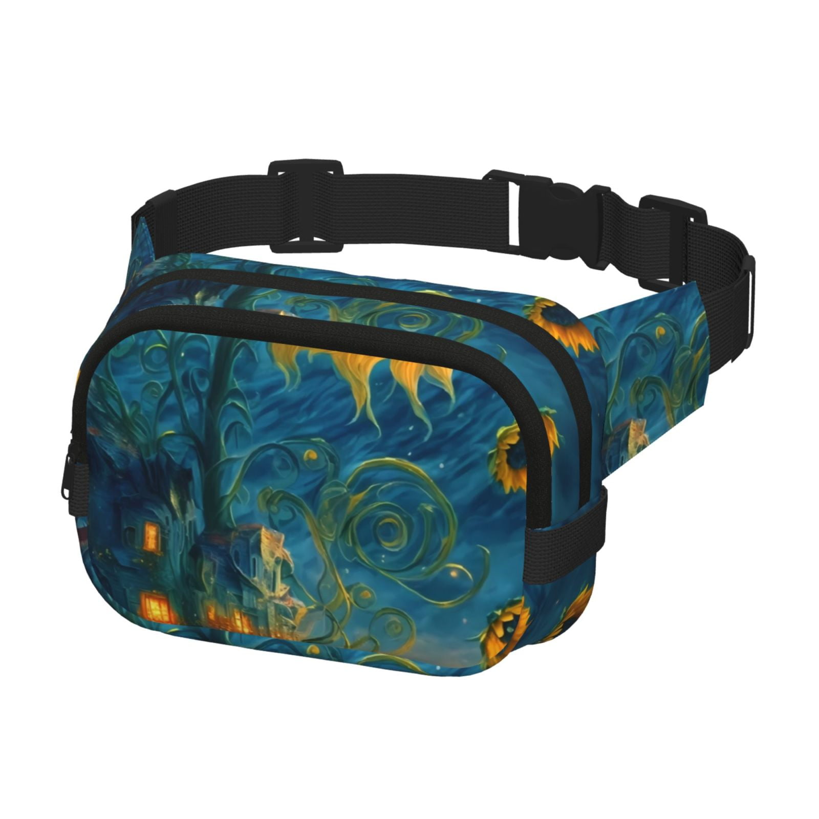Picia Sunflower Castle Starry Sky Print Square Double-Layer Waist Bag Mini Adjustable Waist Belt Bag Exercise Running Travel Hiking