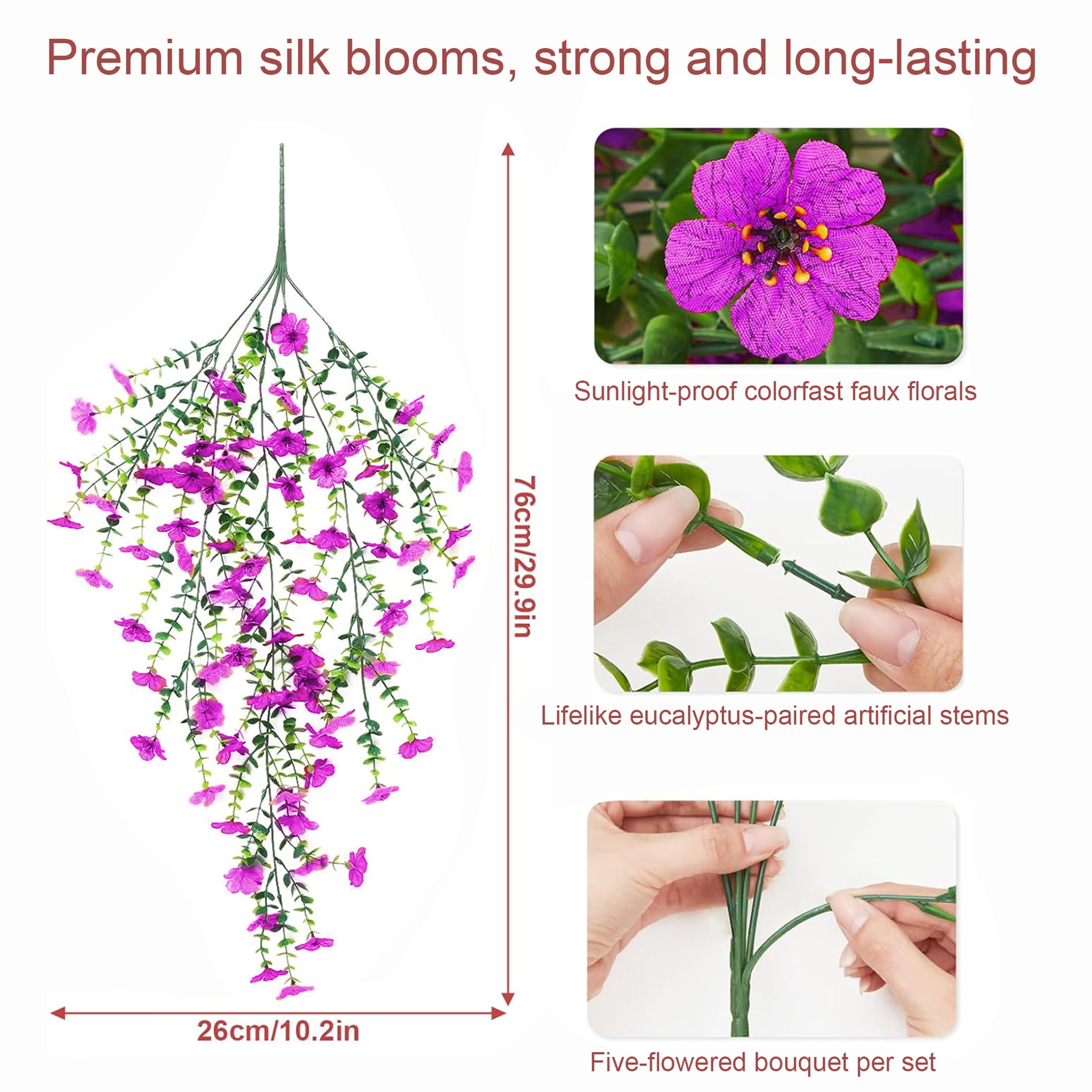 VVYXX Artificial Hanging Flowers 6 Pcs Fake Flowers Faux Plants Outside Indoor Spring Summer Decoration f Home Garden ,PURPLE