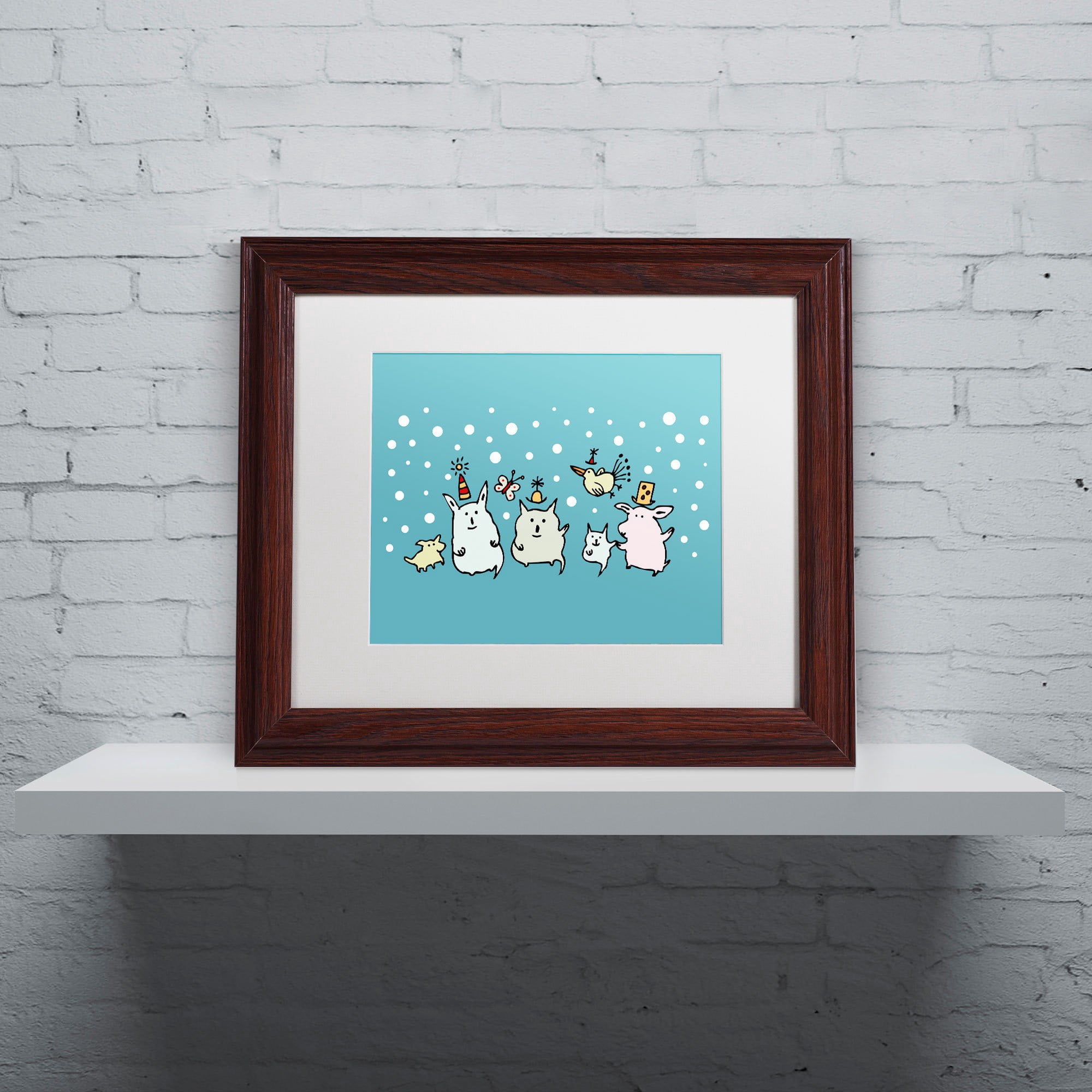 Trademark Fine Art "Christmas Creatures in Blue" Canvas Art by Carla Martell, White Matte, Wood Frame