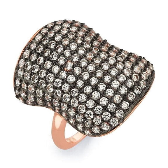 Black Rhodium Rose Gold Plated Sterling Silver 925 Clear CZ Ring Band White Female Size 8