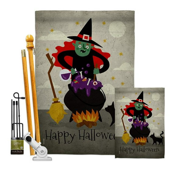 Ornament Collection FK190173-BO Casting Spells Falltime Halloween 28 x 40 in. Double-Sided Decorative Horizontal House Flags Kit for Decoration Banner Garden Yard Gift