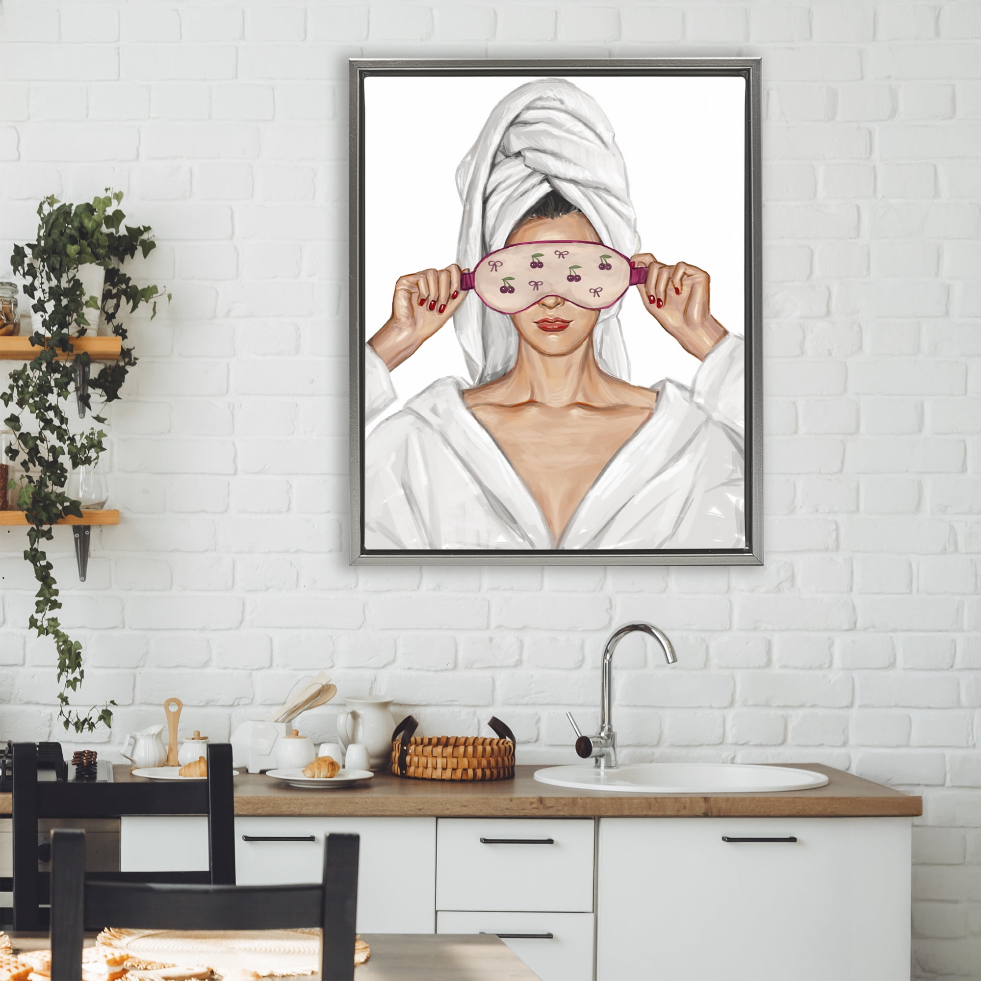 Cherry Eye Mask Fashionista Gray Framed Floater Canvas Wall Art, design by Ziwei Li