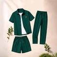 thumbnail image 6 of Eryao Big and Tall Matching Beach Set Men 3 Piece Waffle Knit Short Sleeve Button Down Shirts Matching Pants and Shorts with Pockets Casual Color Block Lounge Sets,Army Green,S, 6 of 6
