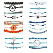 Designice  21 Pieces Bracelets for Teen Girls Adjustable Handmade Summer Bracelets Anklets, Multicolor