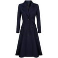 thumbnail image 2 of LISTHA Women's Single Breasted Notched Lapel Wool Blend Dress Coat Ruffle A Line Winter Trench Coat Navy M, 2 of 4