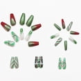 thumbnail image 4 of 24 piezas de uñas postizas navideñas largas con diseño de ataúd, brillantes y con rayas rojas y verdes, cobertura completa de uñas acrílicas para decoración de manicura de mujer, 4 of 5