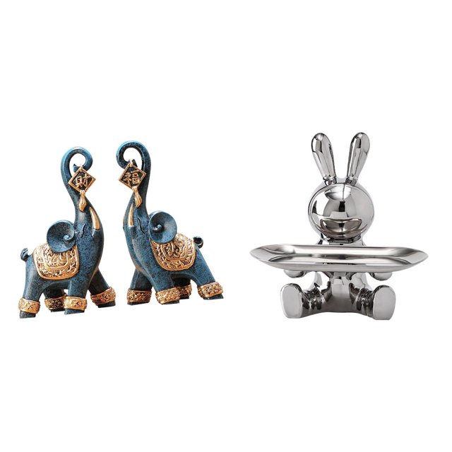 Estatuas Creativas De Elefante De Resina, Bandeja Organizadora De Figuras De Conejo De Cerámica, Artesanía Moderna Coleccionable Para Escritorio, Tocador, Hogar, Oficina, Regalos