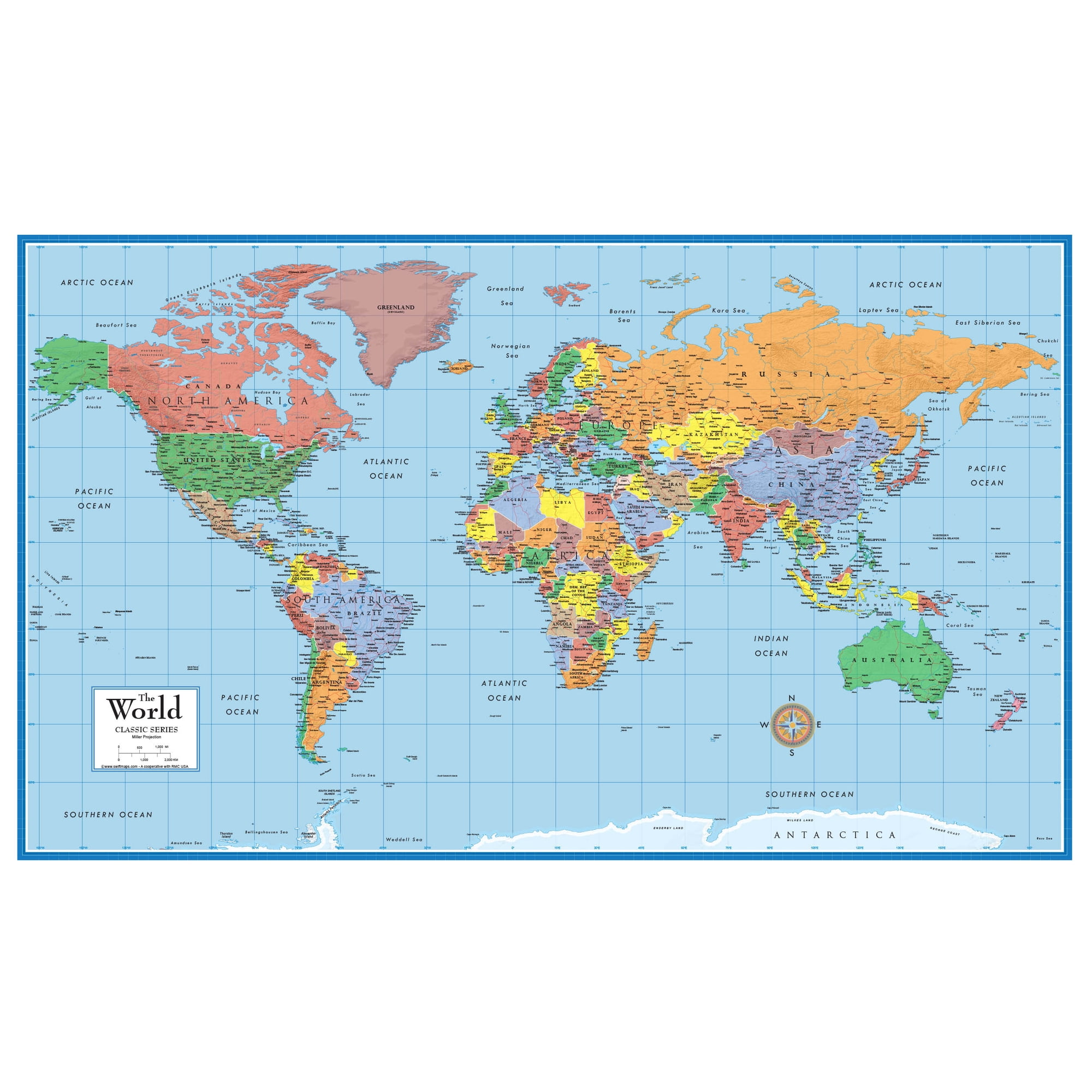 Swiftmaps World Classic Elite Wall Map 24"x36" Poster