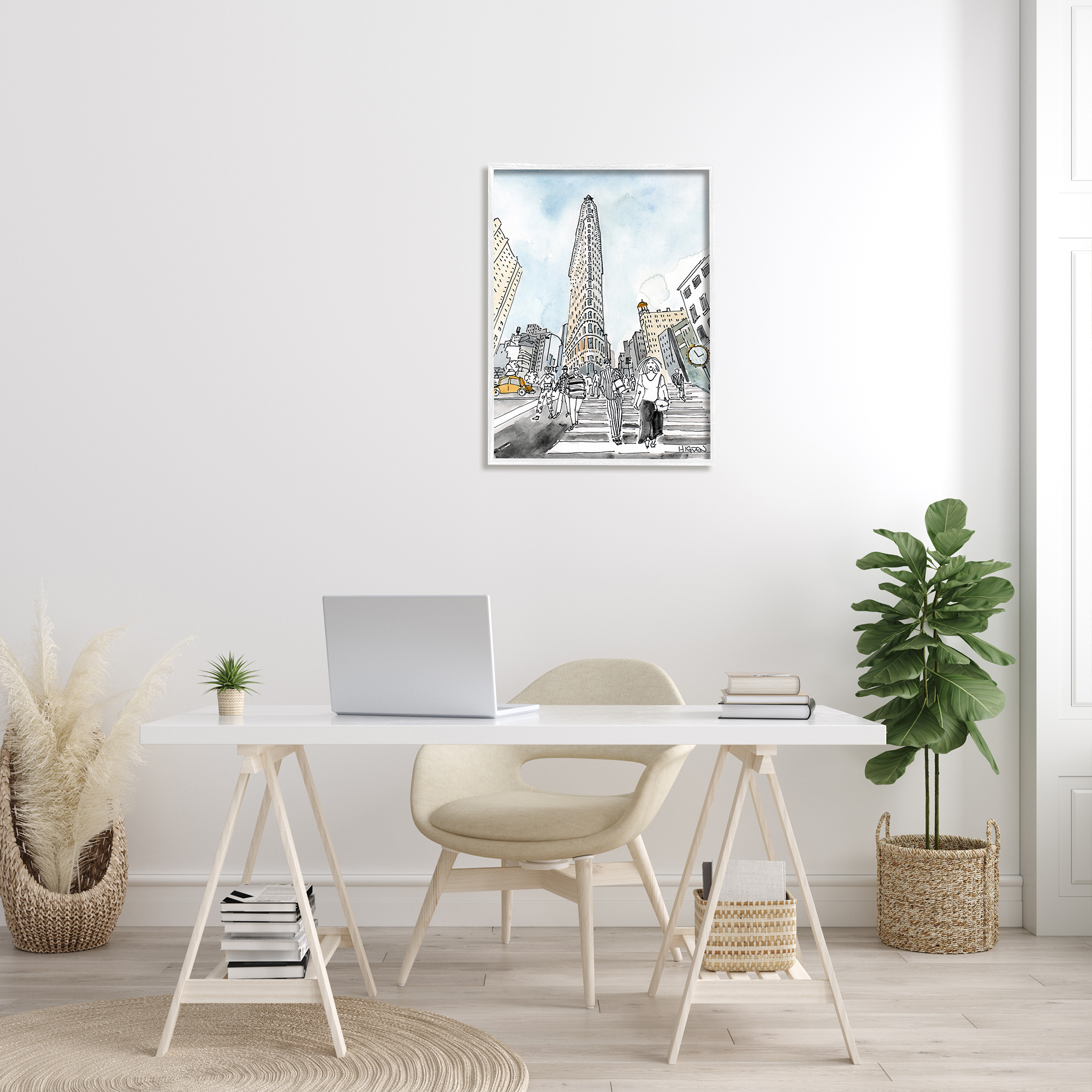 Stupell Industries Urban City Streets Crosswalk Town & City Painting White Framed Art Print Wall Art