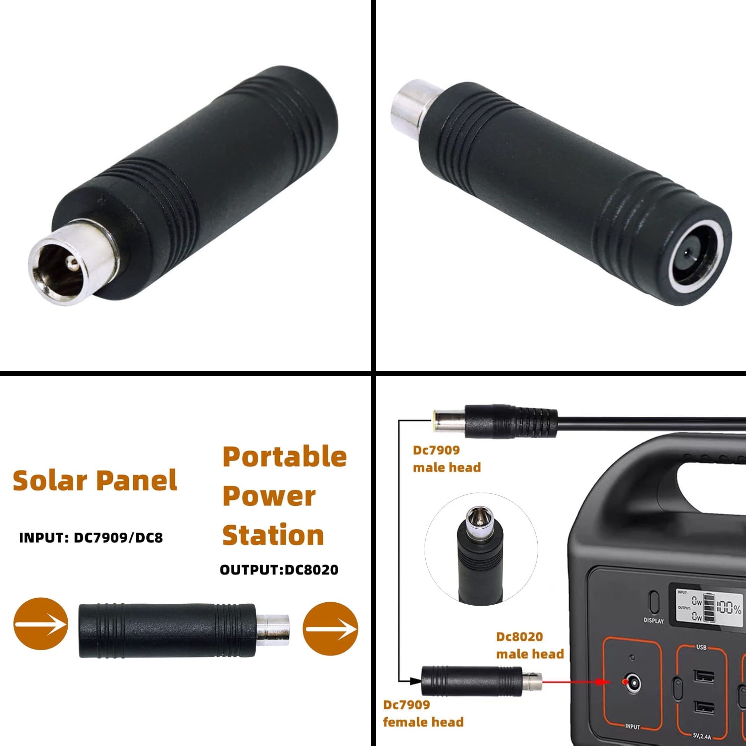 20FT (6M) Extension Cable, 8MM (DC7909) Male/Female Connectors, Compatible with Jackery Power Stations and Solar Panels, 14AWG, with DC8020 Adapter and Y-Cable